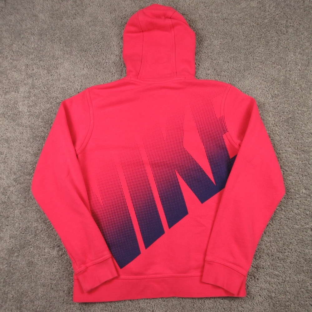 Nike Sweater Mens Medium Pink Red Graphic Fleece Pullover Hoodie Sweatshirt